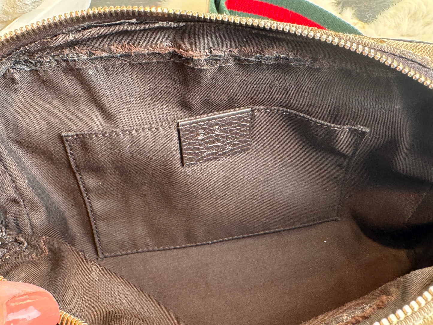 GUCCI Monogram Dollar Calfskin Stripe Web Belt Bag