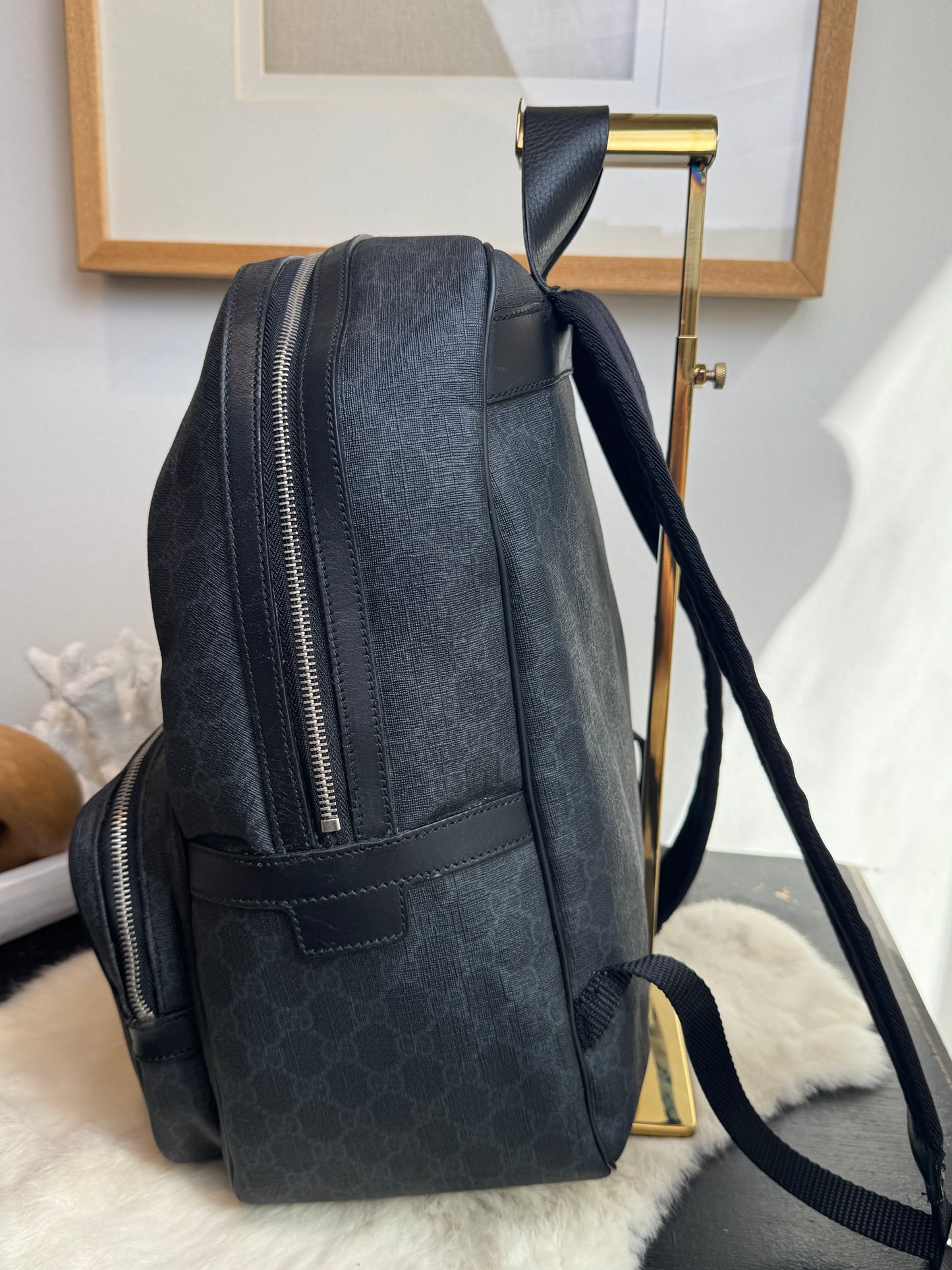 GUCCI Large Black GG Supreme Coated Canvas Backpack