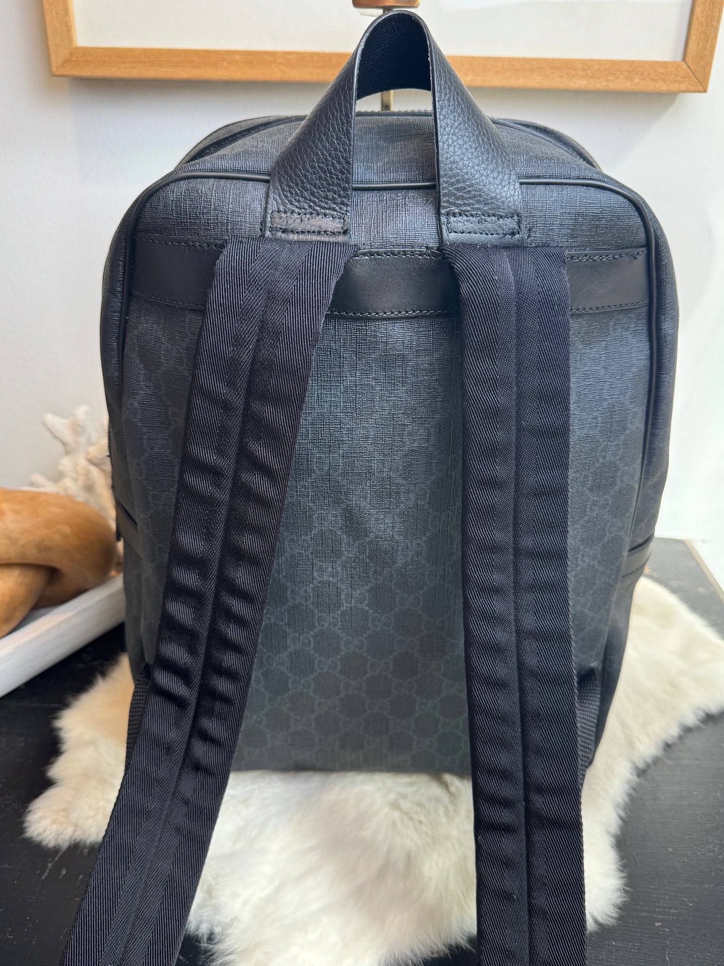 GUCCI Large Black GG Supreme Coated Canvas Backpack