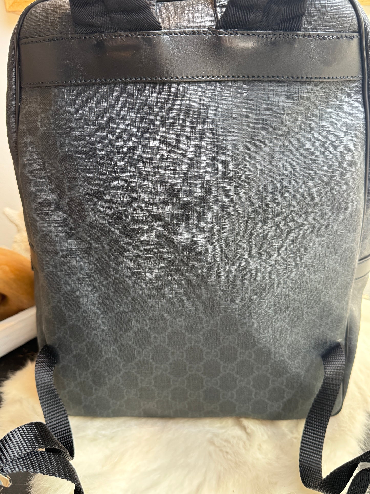 GUCCI Large Black GG Supreme Coated Canvas Backpack