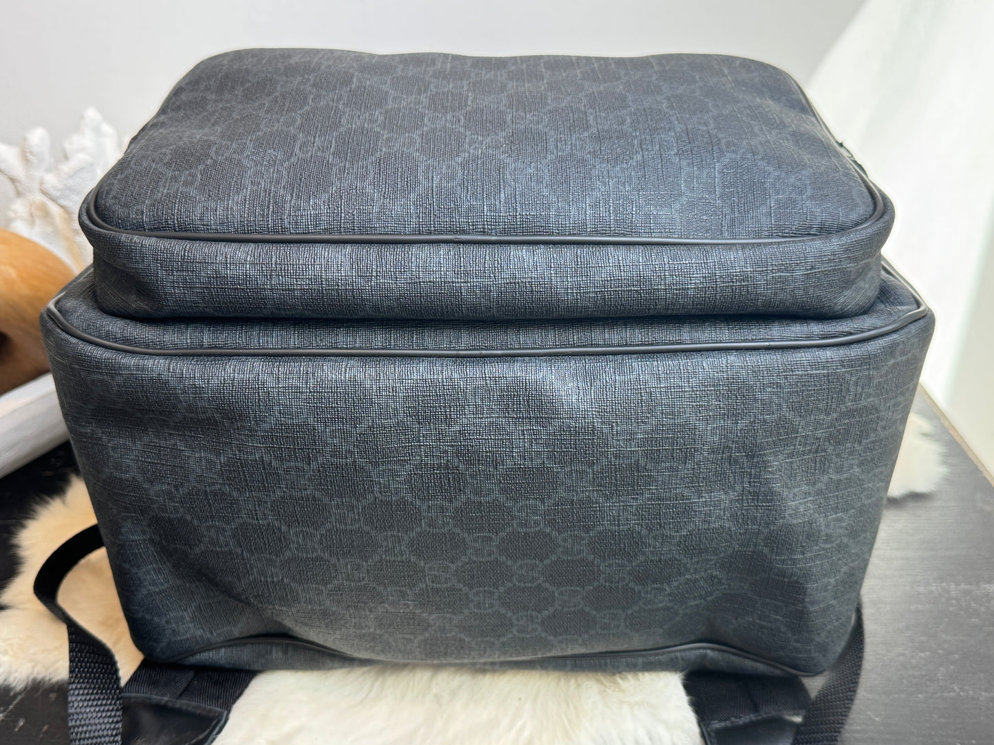 GUCCI Large Black GG Supreme Coated Canvas Backpack