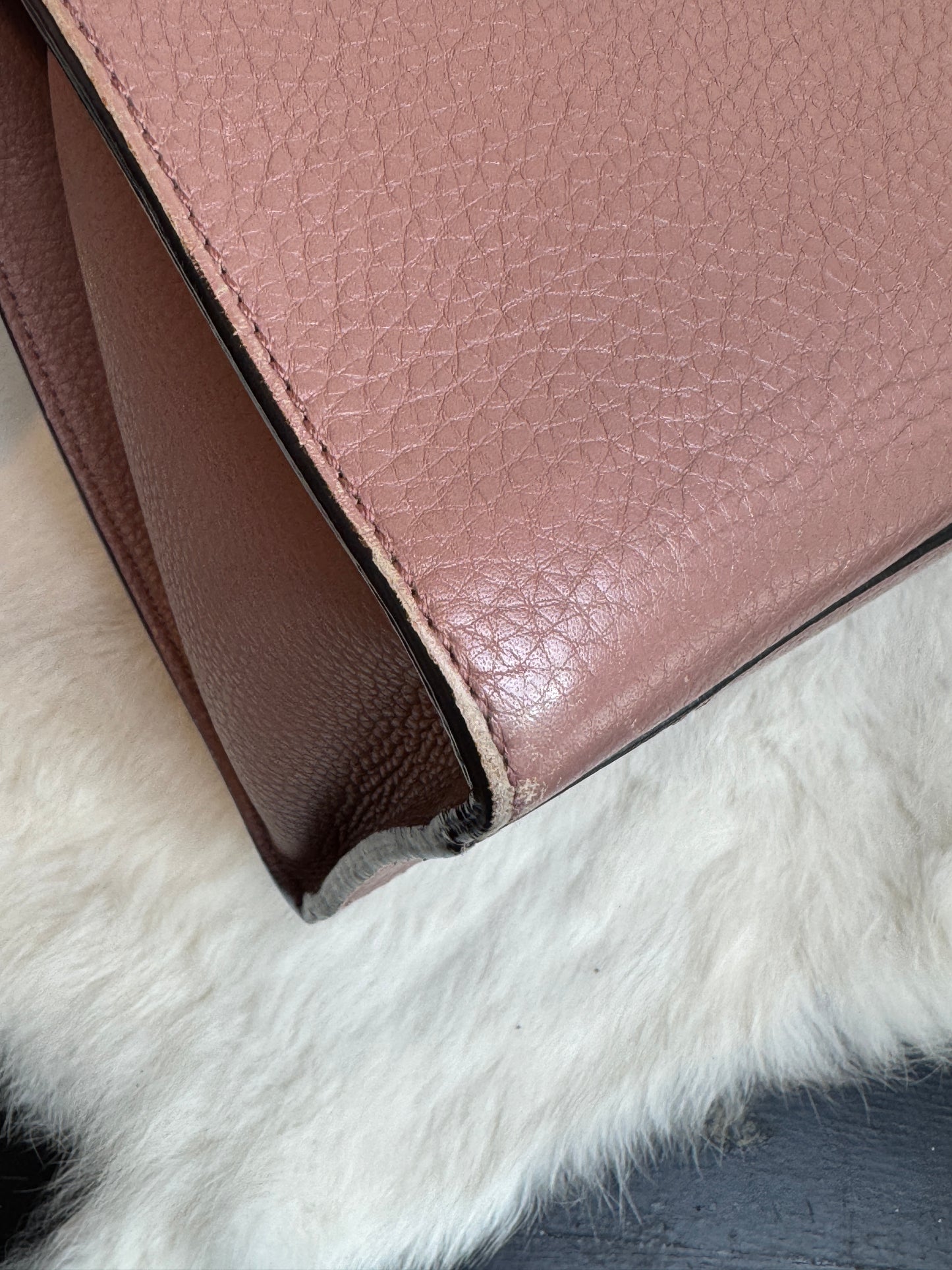 Gucci Pebbled Calfskin Small GG Marmont Top Handle Bag Rose