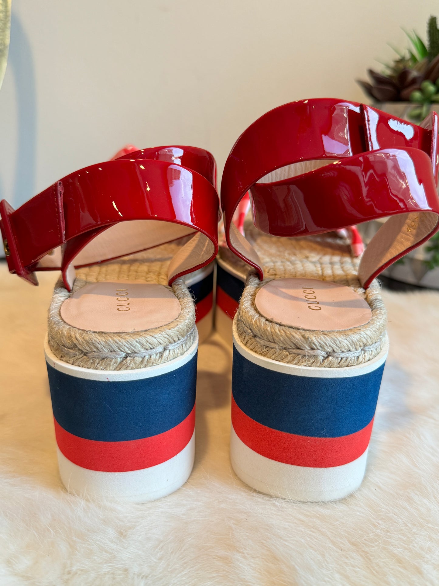 GUCCI Red Espadrille Platform Sandals Womens 36/37EU