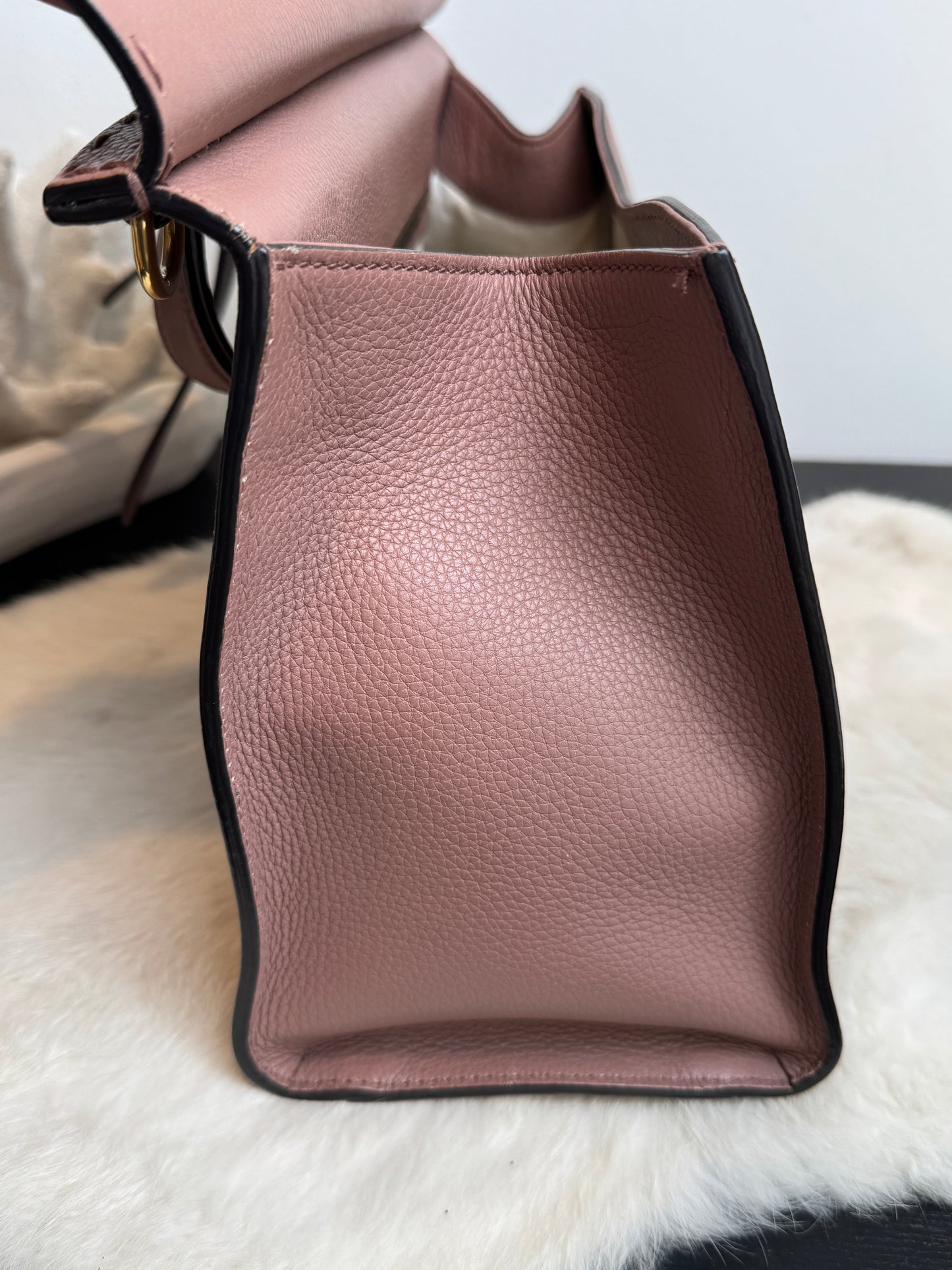 Gucci Pebbled Calfskin Small GG Marmont Top Handle Bag Rose