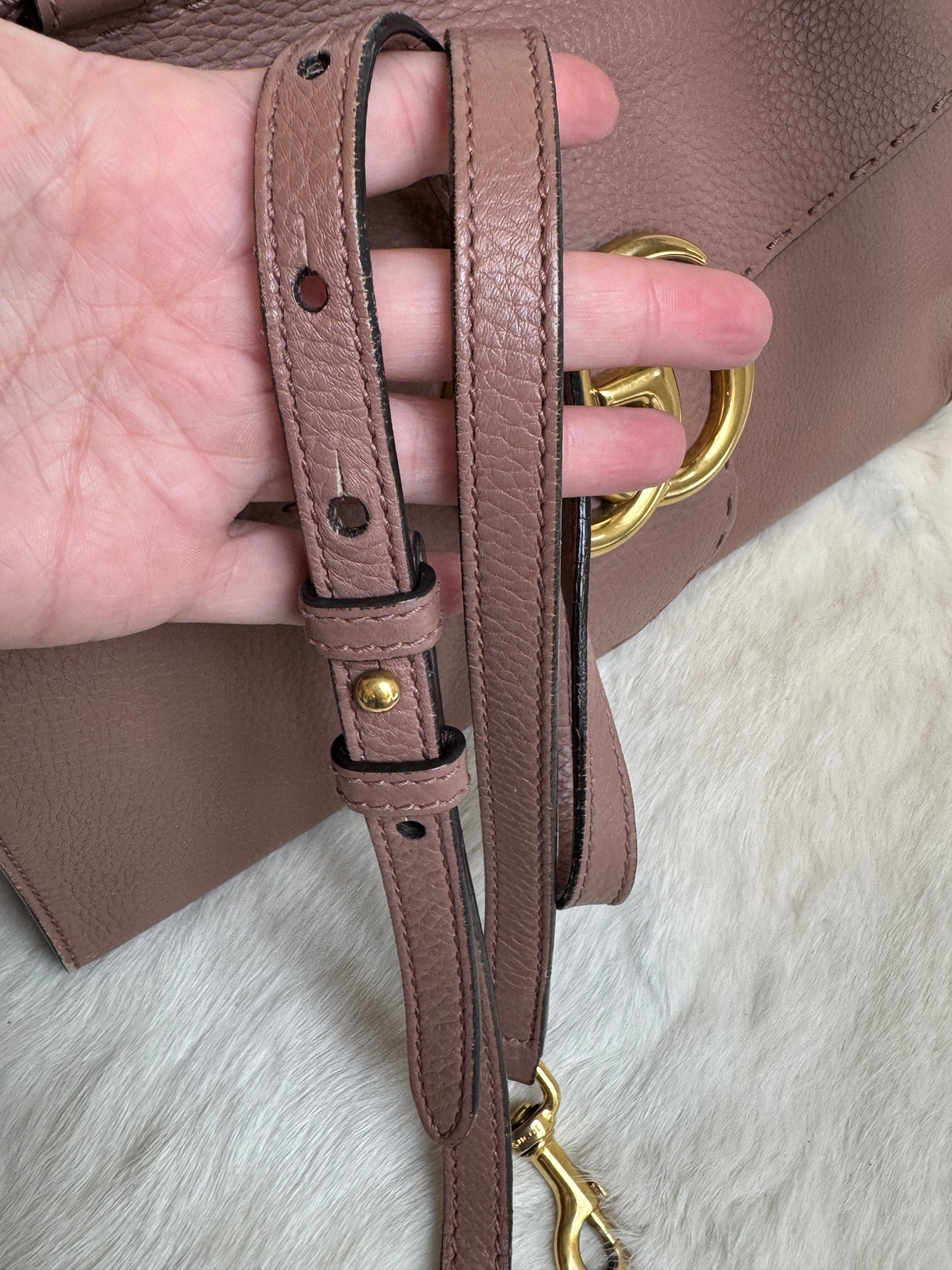 Gucci Pebbled Calfskin Small GG Marmont Top Handle Bag Rose