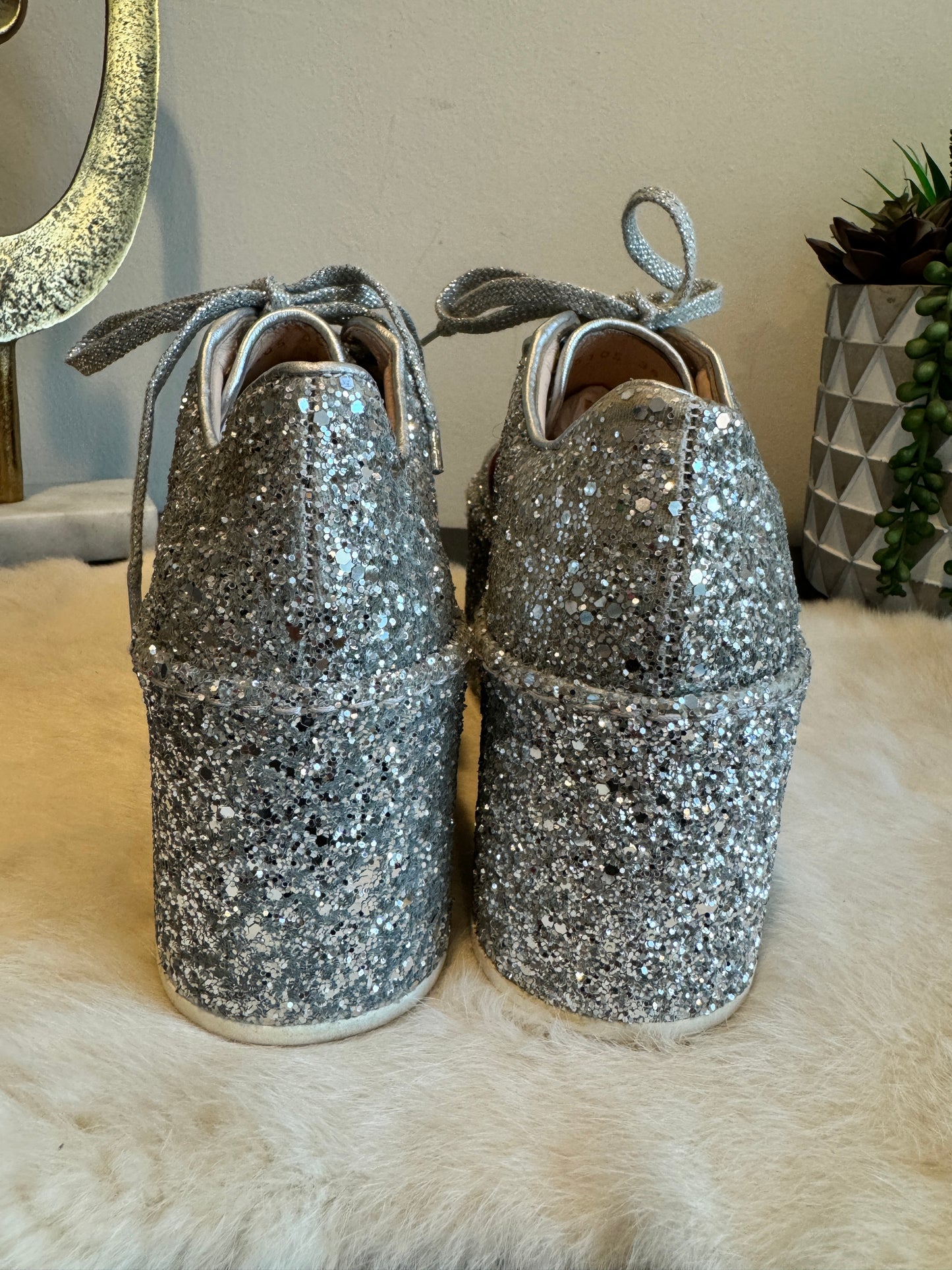 GUCCI Ace Silver Glitter Platforms Sneakers Womens 35/36EU