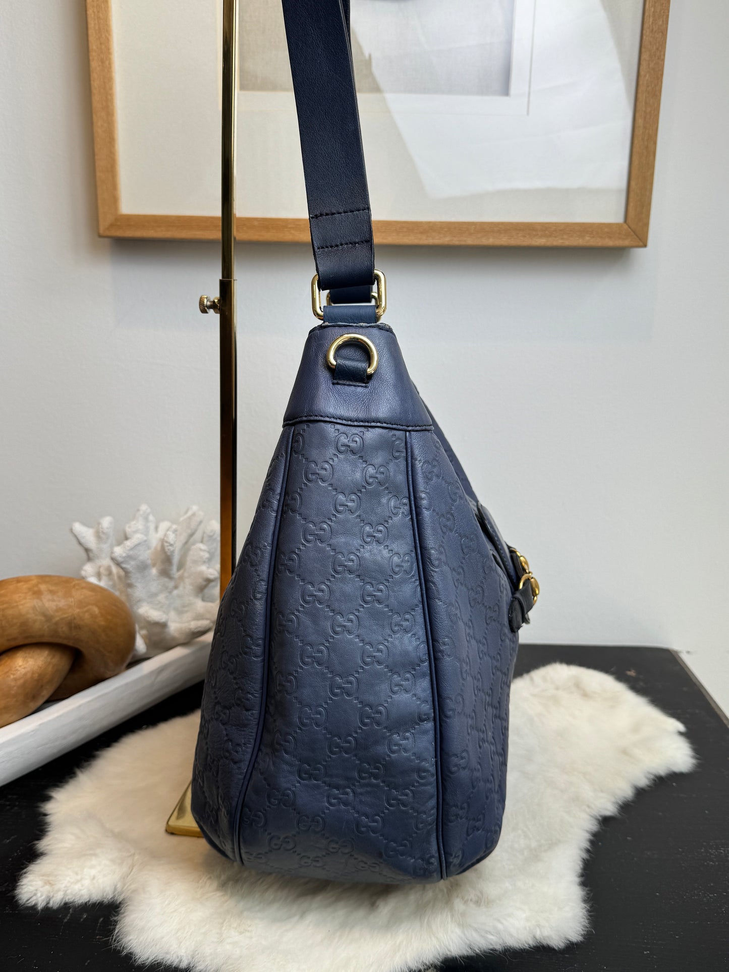 GUCCI Blue Medium Guccissima Emily Hobo Bag