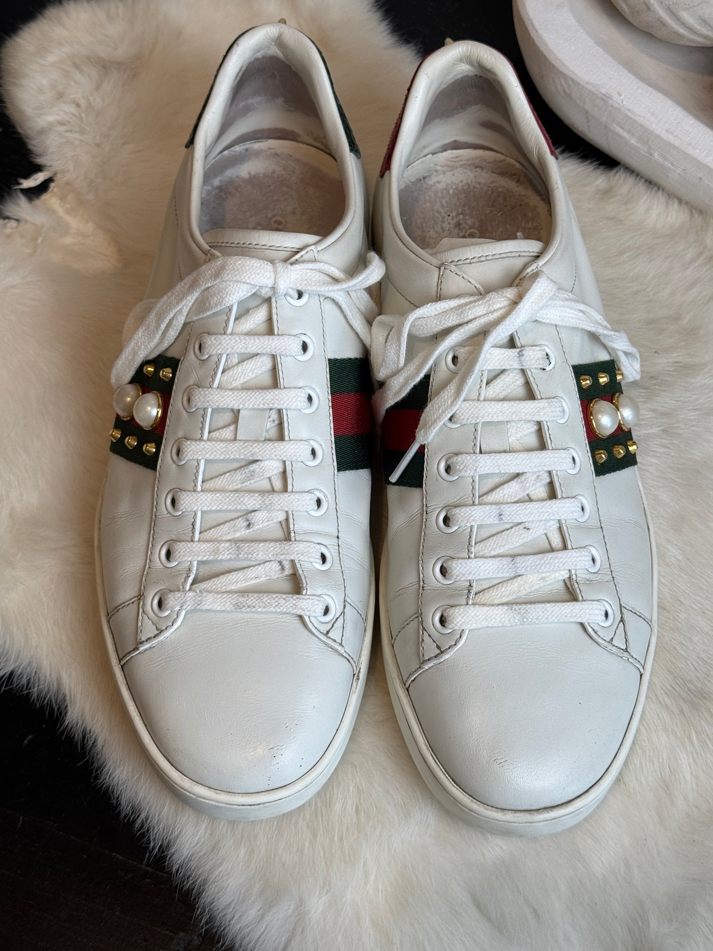 GUCCI Ace Pearl Spikes Sneakers Size 41EU