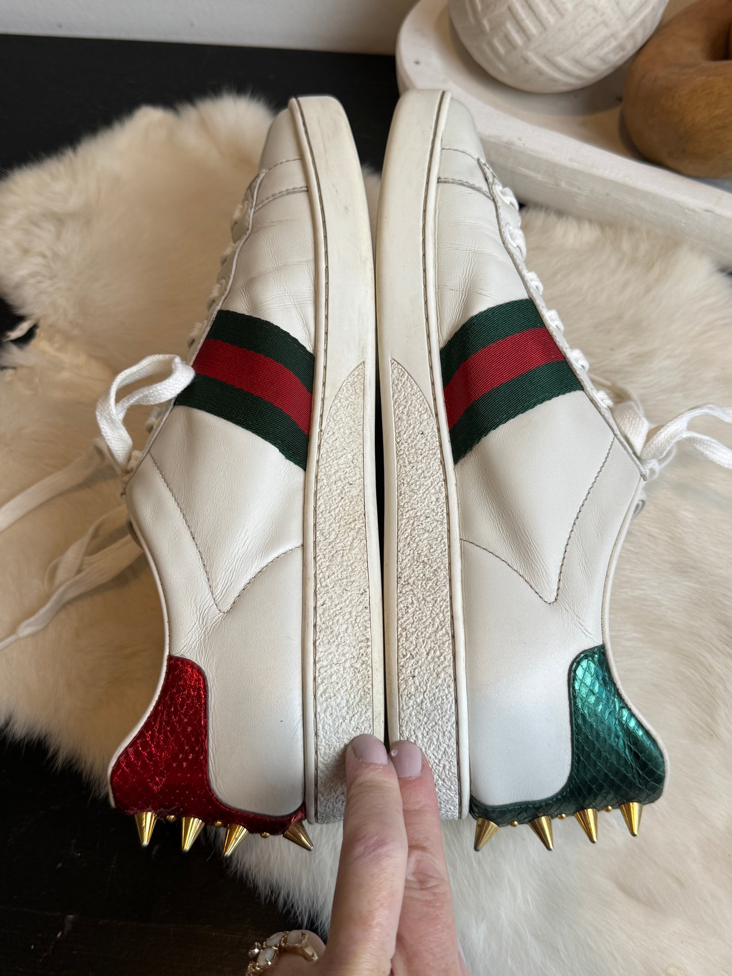 GUCCI Ace Pearl Spikes Sneakers Size 41EU