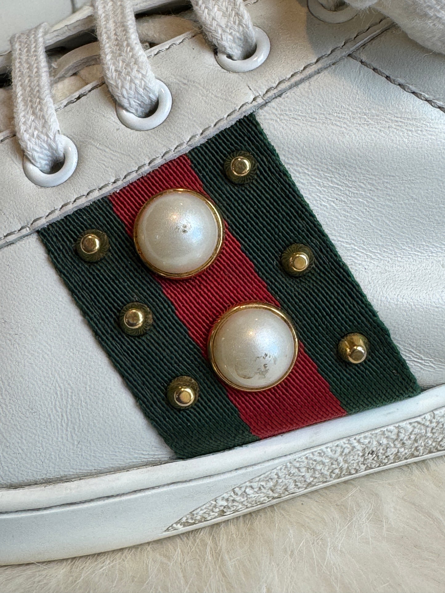 GUCCI Ace Pearl Spikes Sneakers Size 41EU