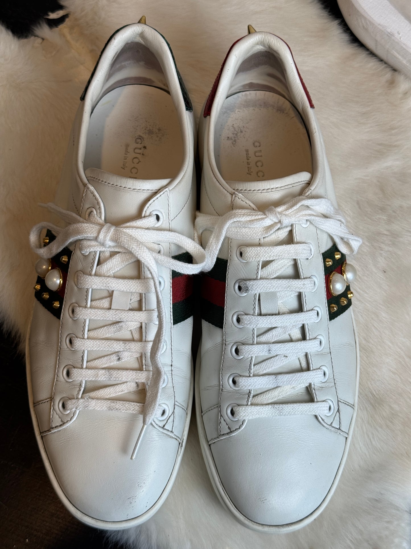 GUCCI Ace Pearl Spikes Sneakers Size 41EU