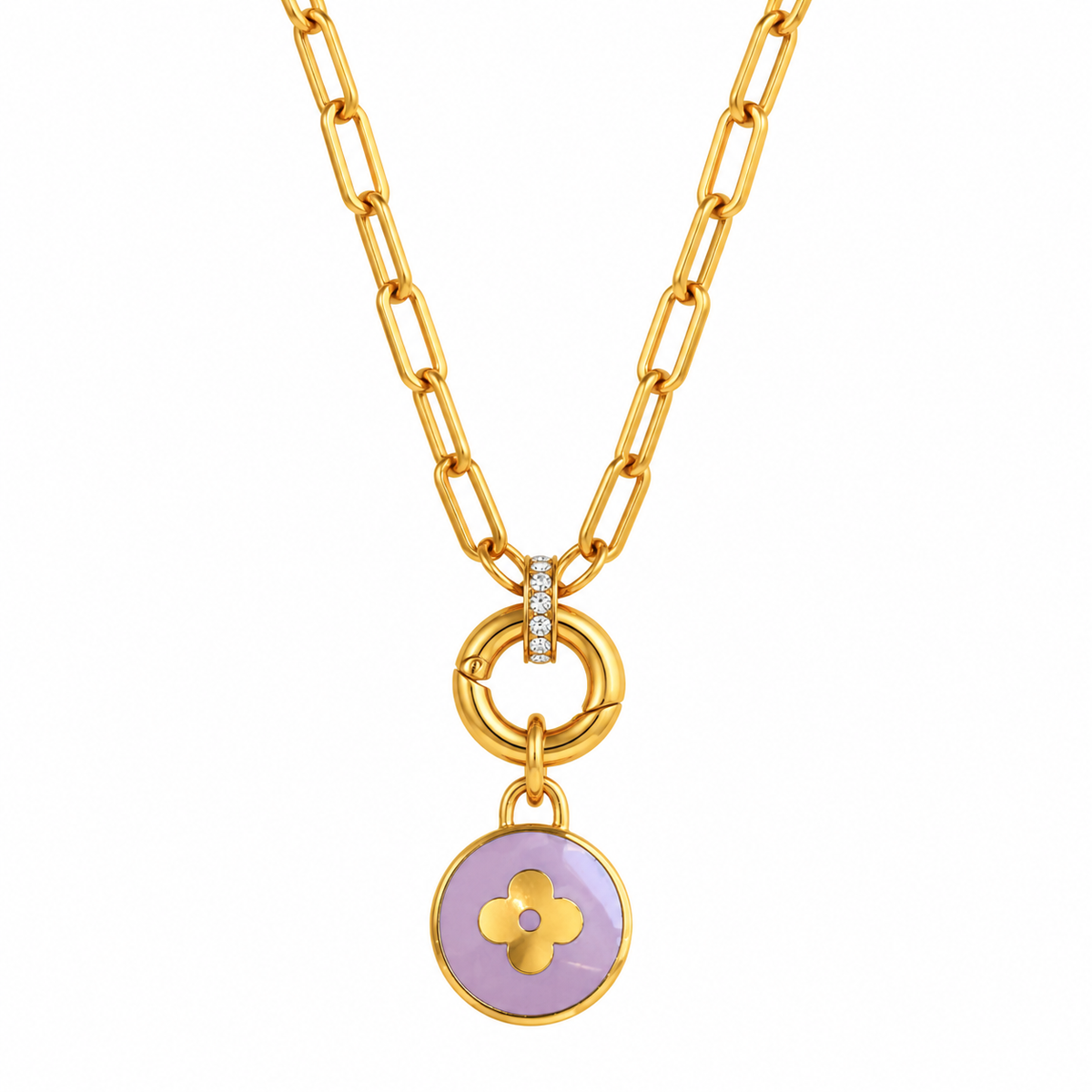 Reworked Louis Vuitton Gold Pastilles Lavender Flower Charm Necklace