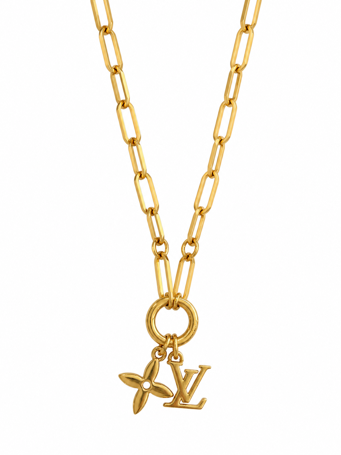 Reworked Louis Vuitton Pastilles LV & Flower Double Charm Necklace