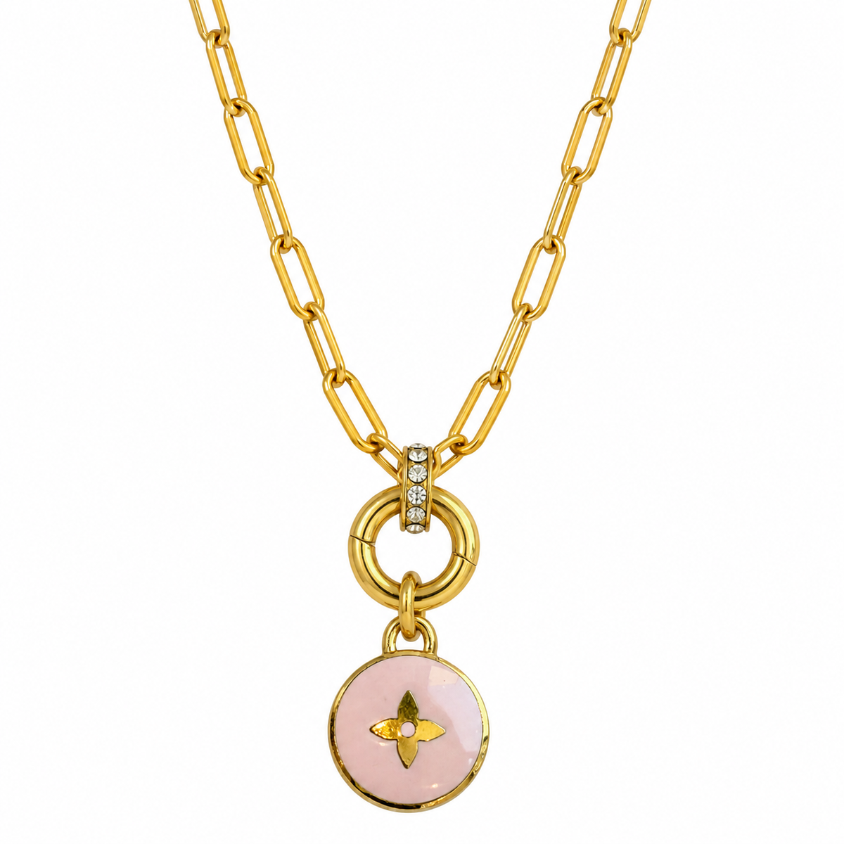 Reworked Louis Vuitton Pastilles Pink Flower Charm Necklace