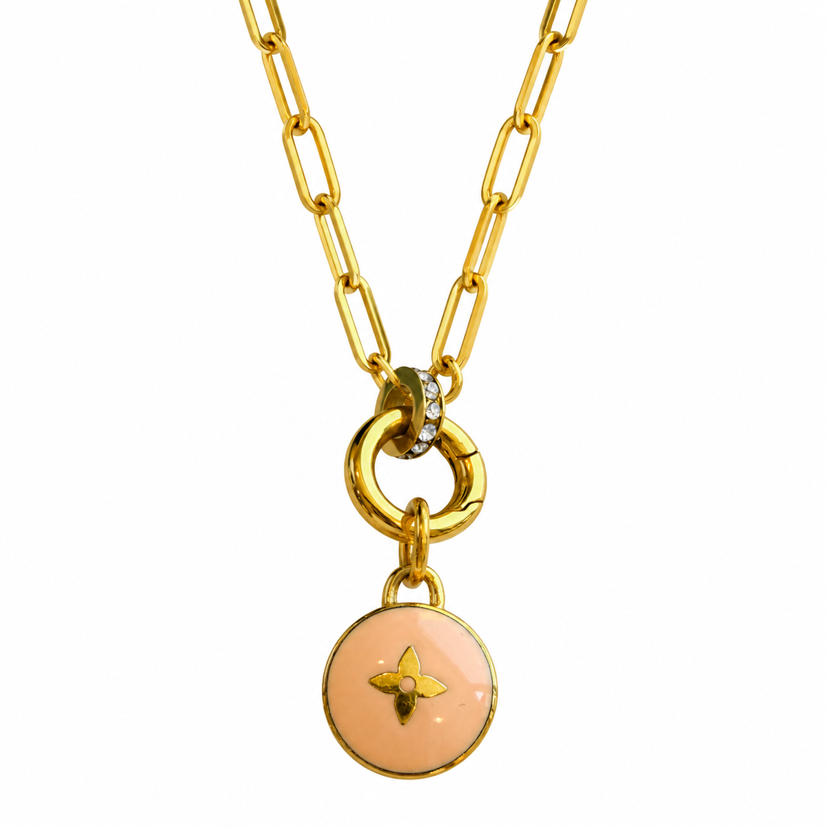 Reworked Louis Vuitton Gold Pastilles Peach Flower Charm Necklace