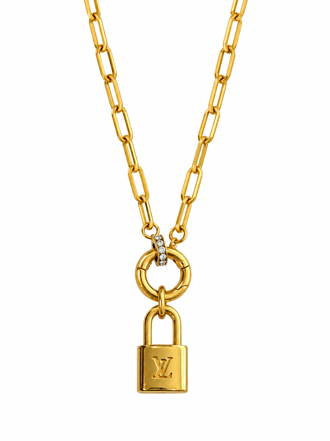 Reworked Louis Vuitton Pastilles Gold LV Padlock Charm Necklace