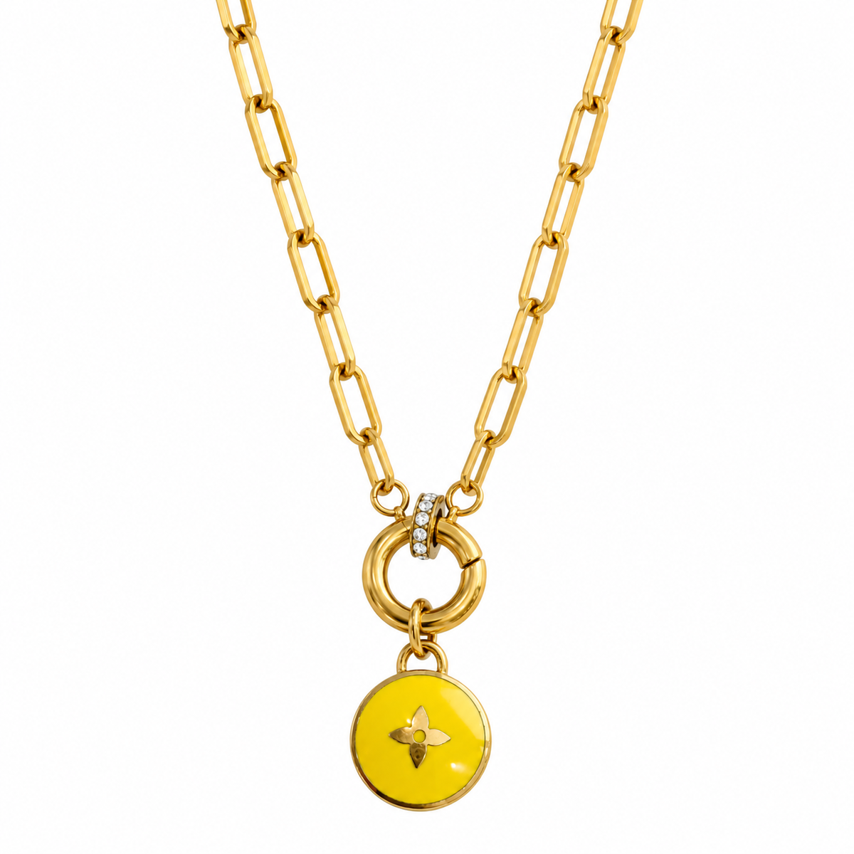 Reworked Louis Vuitton Gold Pastilles Yellow Flower Charm Necklace