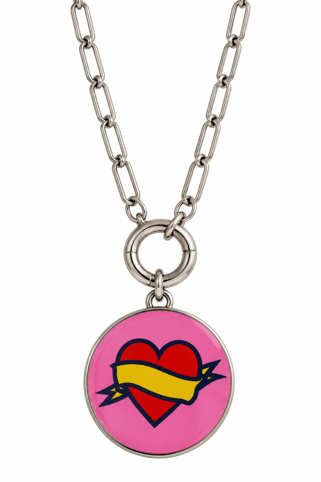 Reworked Louis Vuitton Porte-Clé LV Stories Pink Heart & Ribbon Charm Necklace