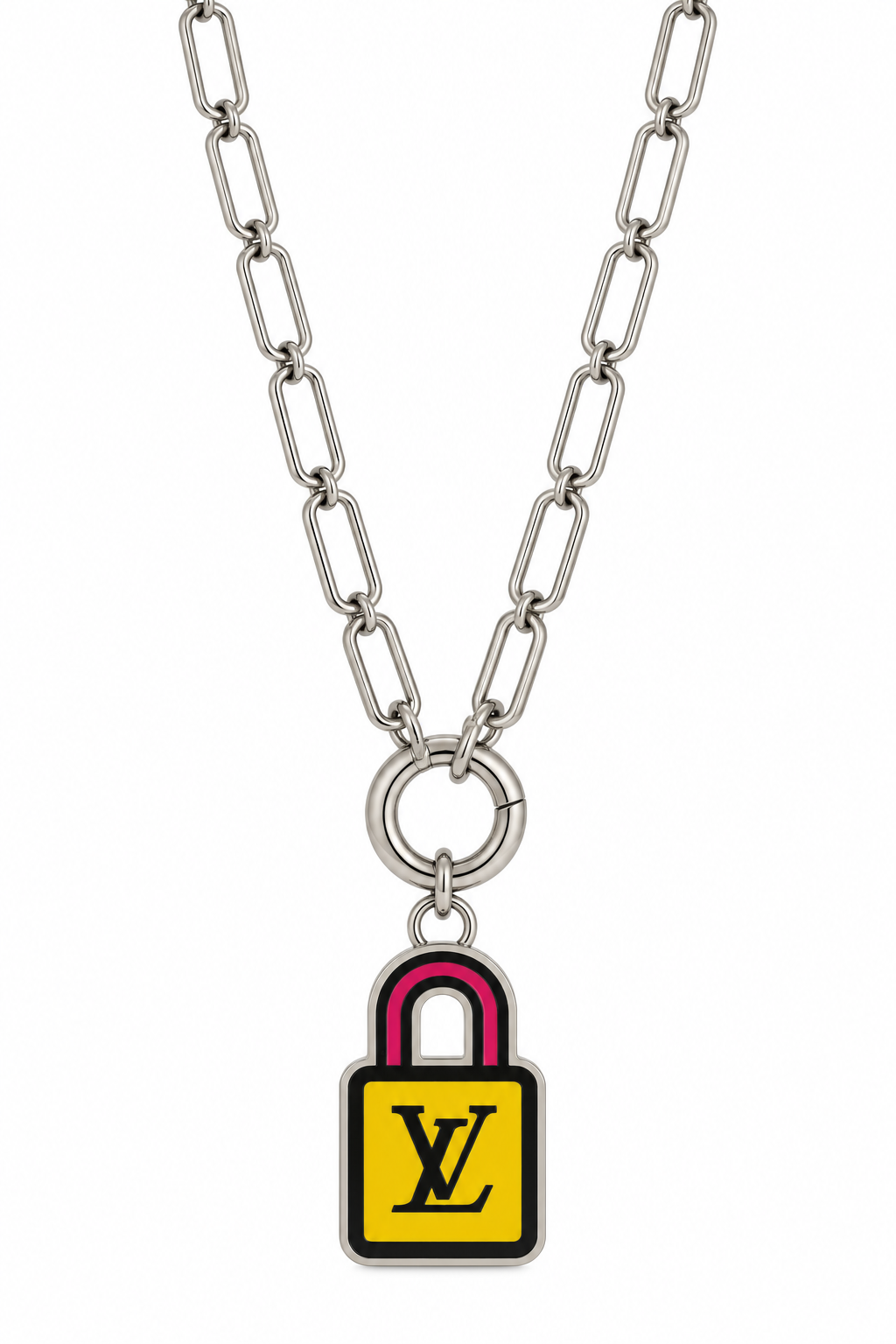 Reworked Louis Vuitton Porte-Clé LV Stories Blue & Yellow Padlock Charm Necklace