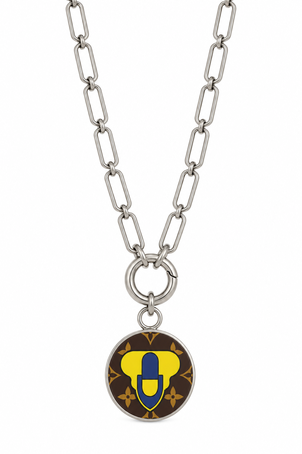 Reworked Louis Vuitton Porte-Clé LV Stories Yellow & Pink Padlock Charm Necklace