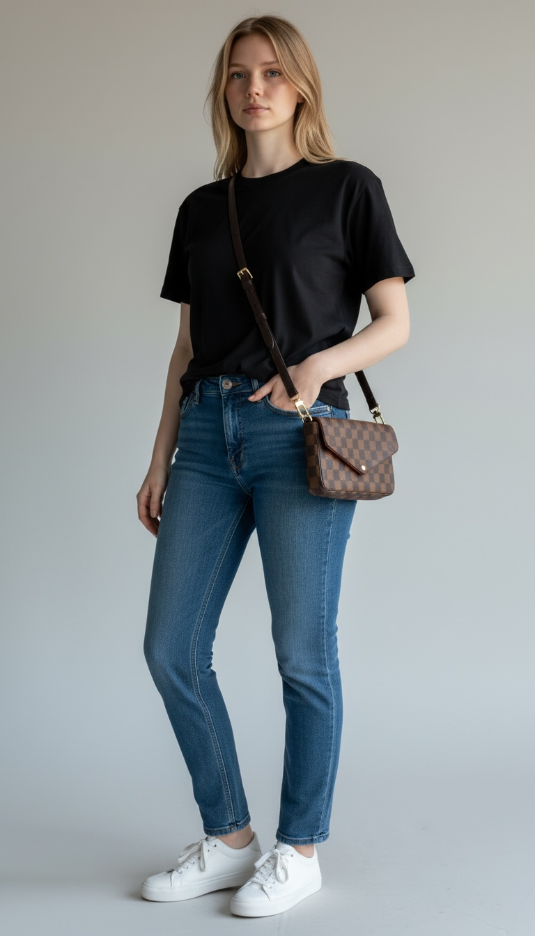 Louis Vuitton Felicie Pochette Damier Ebene Crossbody Brown/Red