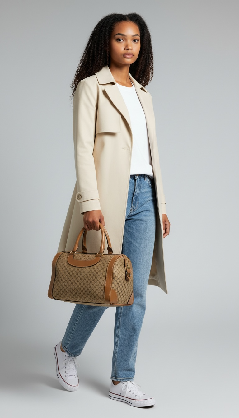 GUCCI Vintage Tan Micro GG Monogram Doctor Bag