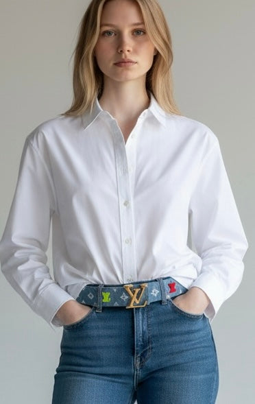 Like New!! Louis Vuitton New Wave Denim Belt Size 80/32