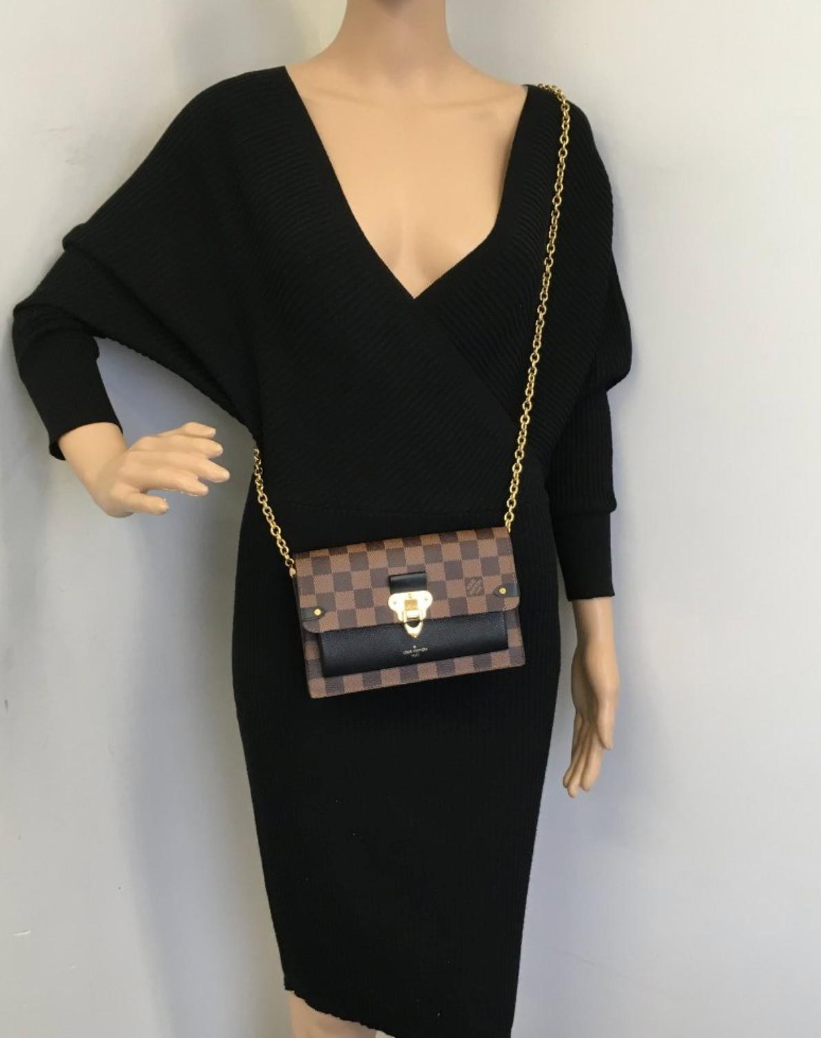 Louis Vuitton Vavin Chain Wallet Damier Ebene Black Crossbody