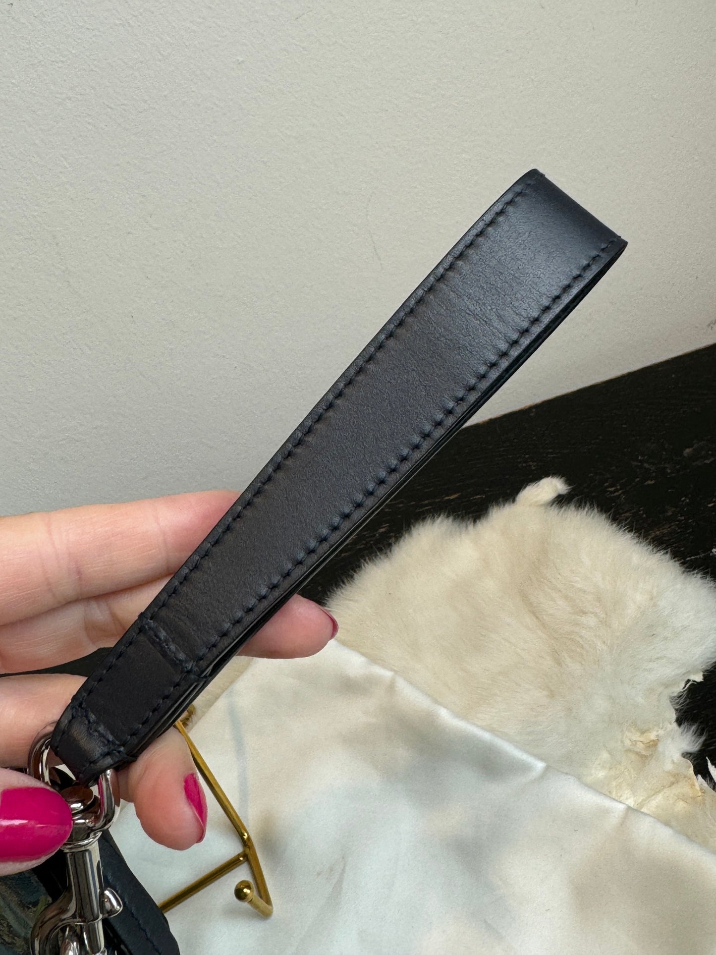 GUCCI GG Blooms Large Wristlet Pouch/Clutch Navy
