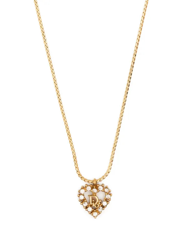 Christian Dior Crystal Heart Gold-Tone Necklace Vintage Jewelry