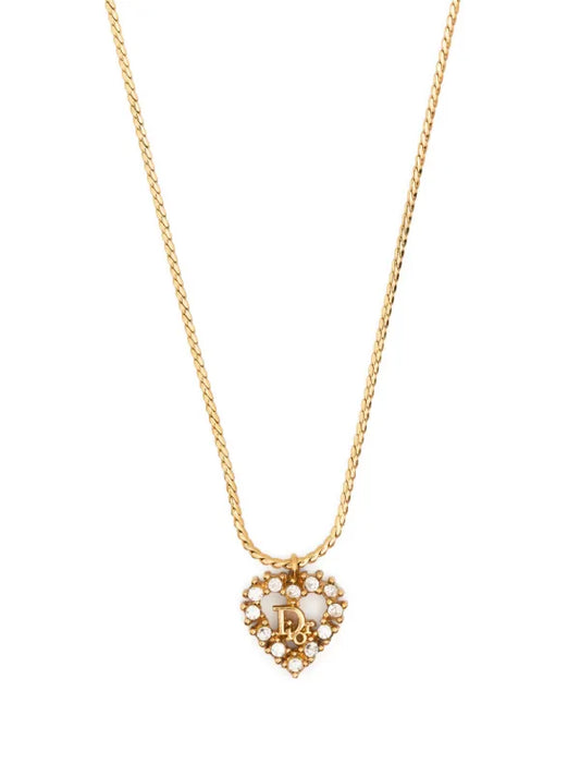 Christian Dior Crystal Heart Gold-Tone Necklace Vintage Jewelry