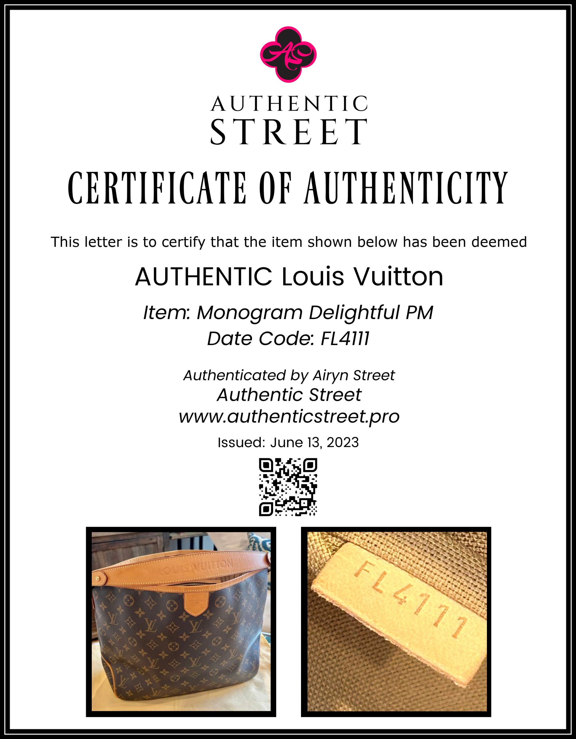 Louis Vuitton Authentication Certificate
