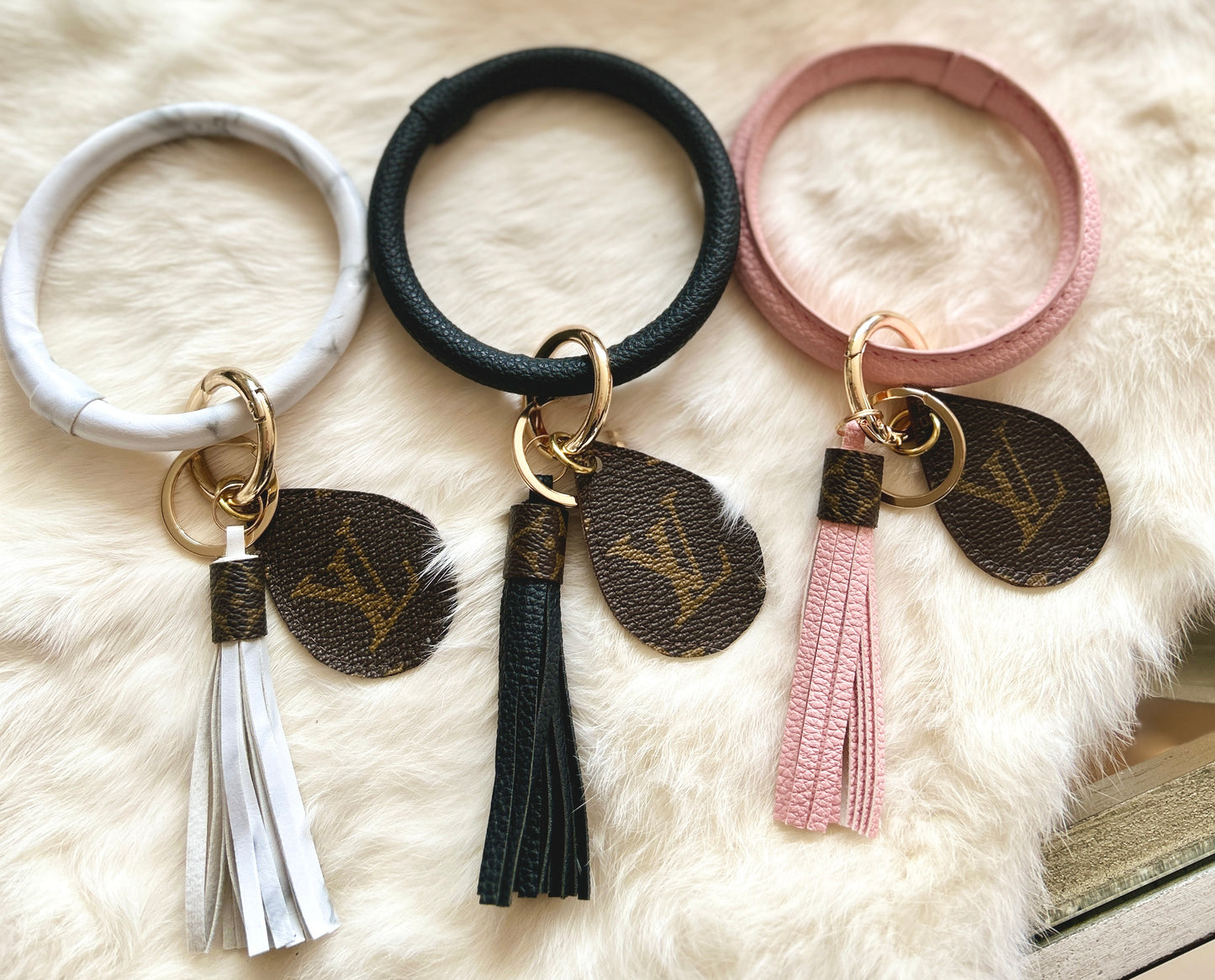 Vegan Leather Wristlet Keychain with Tassel