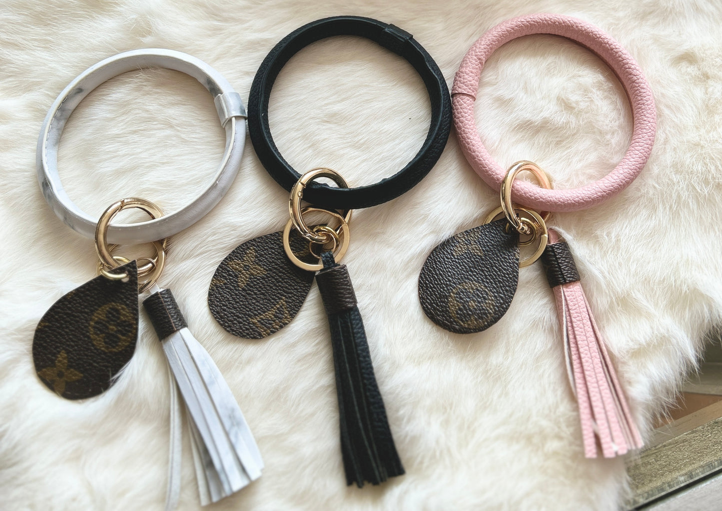 Vegan Leather Wristlet Keychain with Tassel