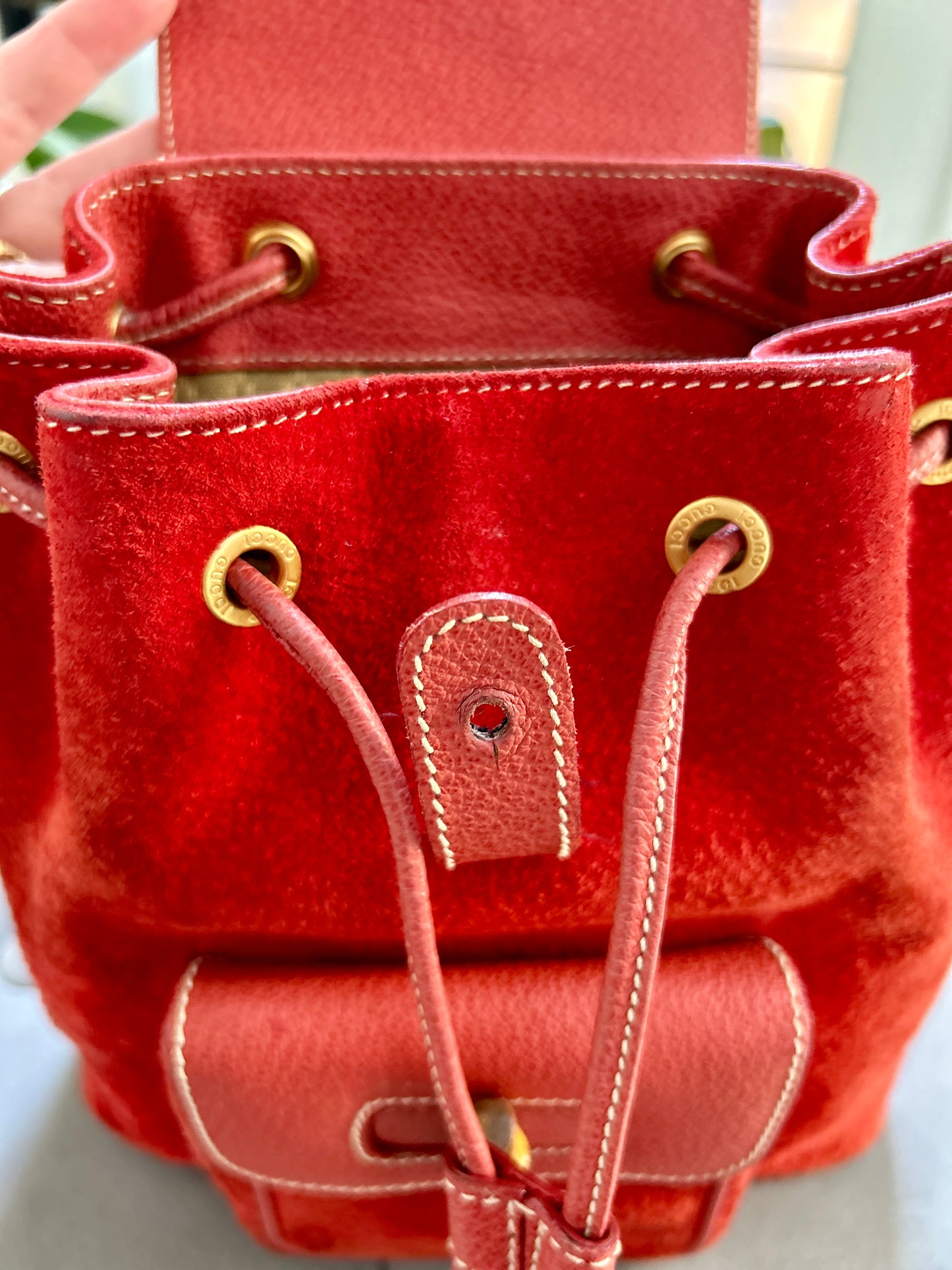 GUCCI Bamboo Suede Mini Backpack Red