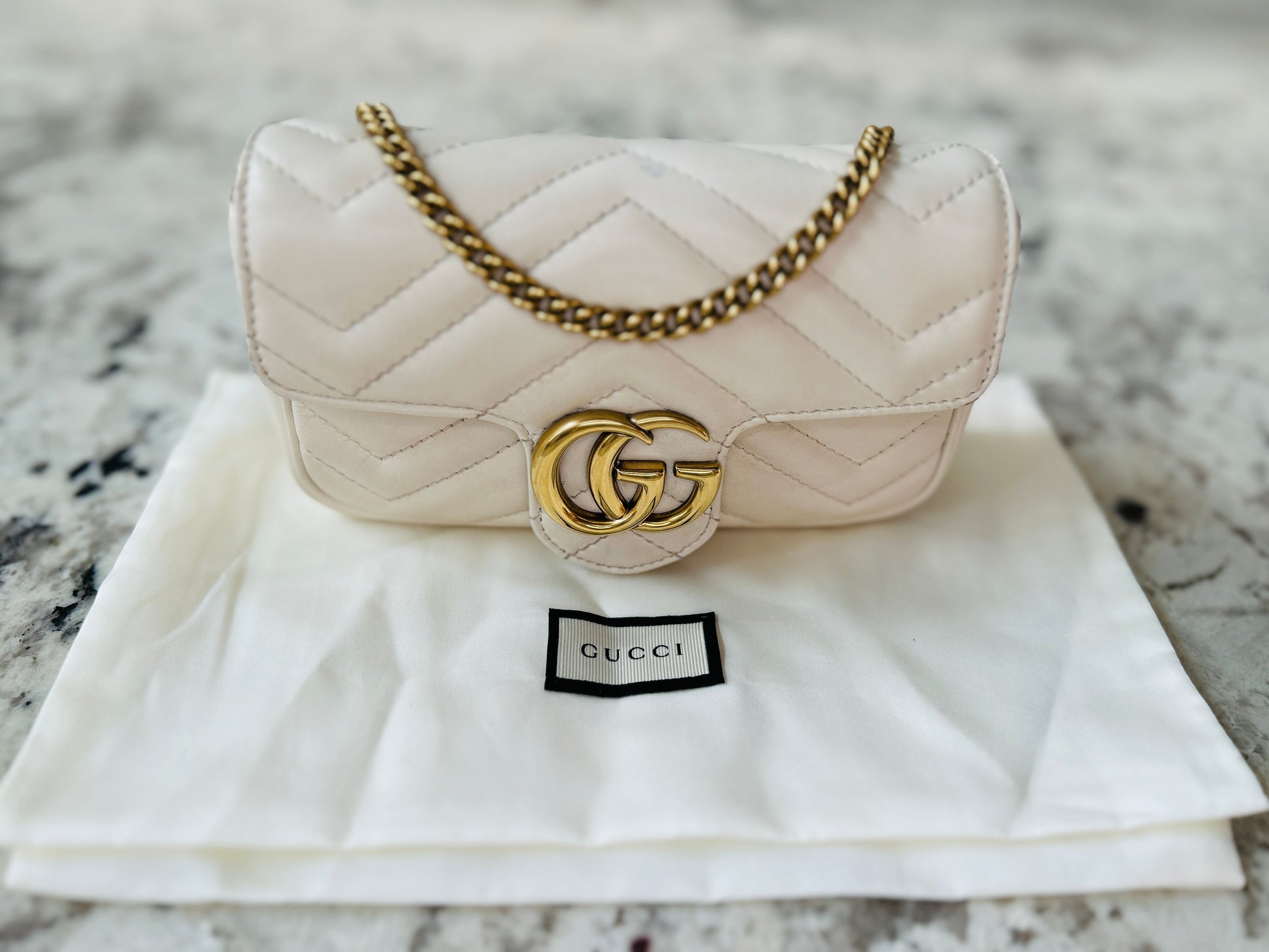 Gucci Super Mini GG Marmont Matelasse Crossbody Bag 476433 White