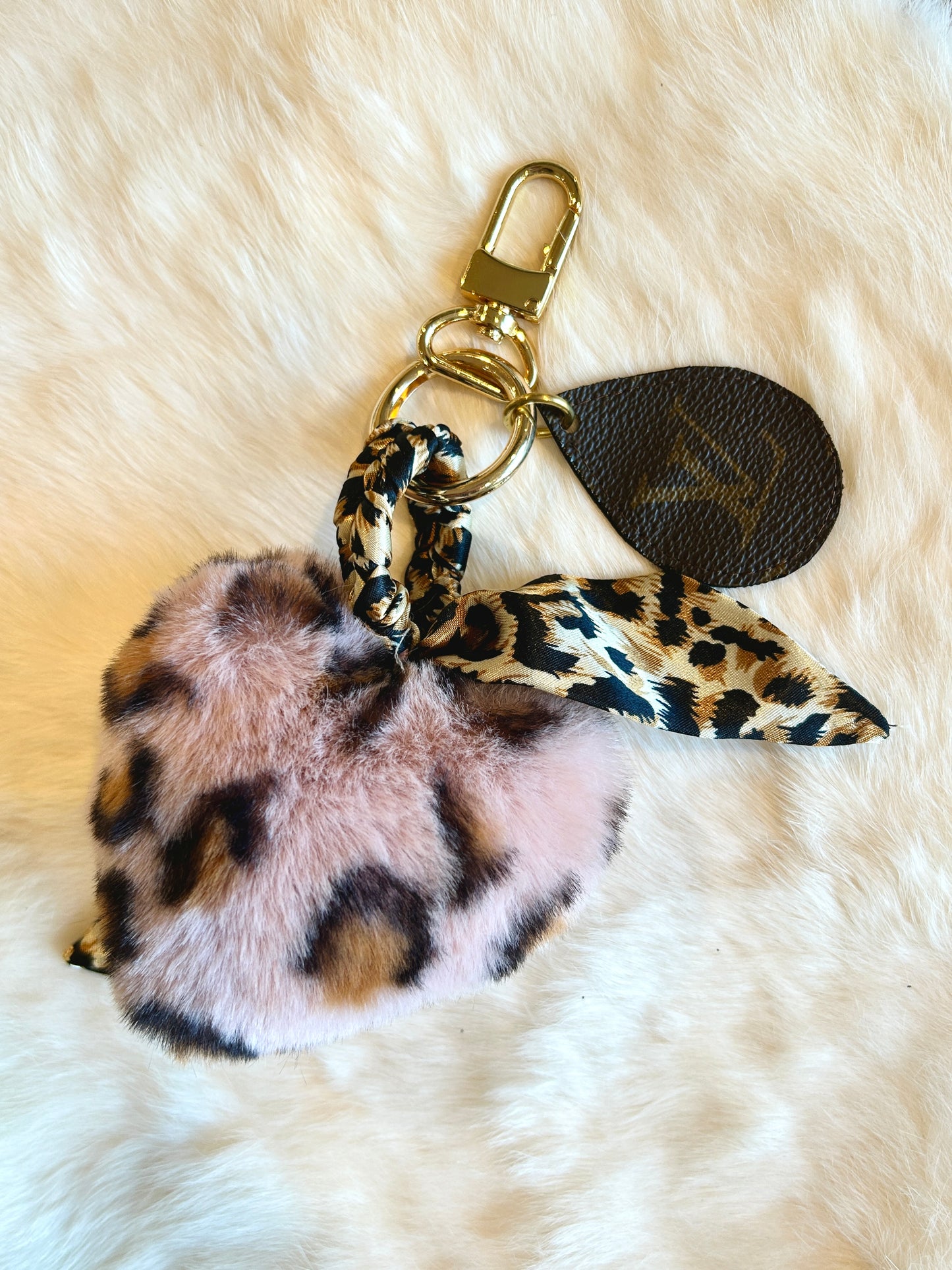 Faux Fur Pom Pom Heart Purse Charm